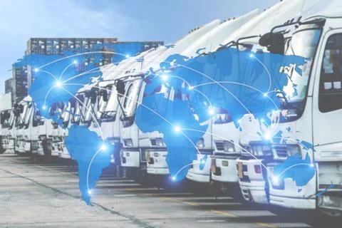 Map global logistics partnership connection of Container Cargo freight truck  Stock Photos