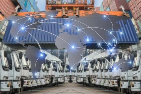 Map global logistics partnership connection of Container Cargo freight ship f Stock Photos