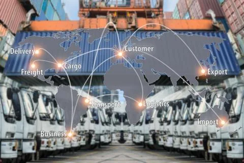 Map global logistics partnership connection of Container Cargo freight ship f Stock Photos