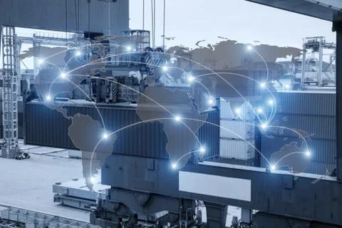 Map global logistics partnership connection of Container Cargo freight ship f Stock Photos
