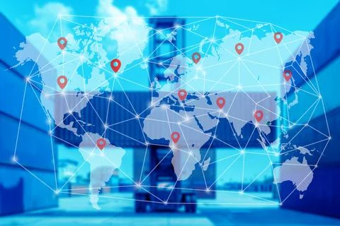 Map global logistics partnership connection of Container Cargo freight ship Stock Photos