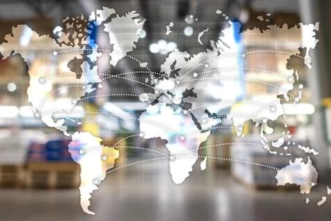 Map Global Logistics Partnership. Import Export concept. Foto stock