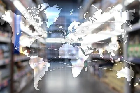 Map Global Logistics Partnership. Import Export concept. Foto stock
