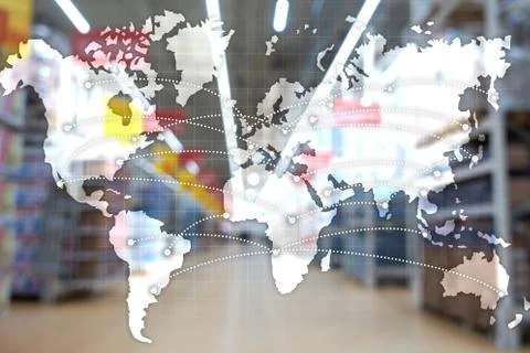 Map Global Logistics Partnership. Import Export concept. Foto stock