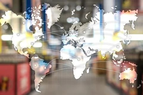 Map Global Logistics Partnership. Import Export concept. Foto stock