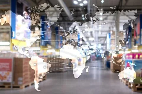 Map Global Logistics Partnership. Import Export concept. Foto stock