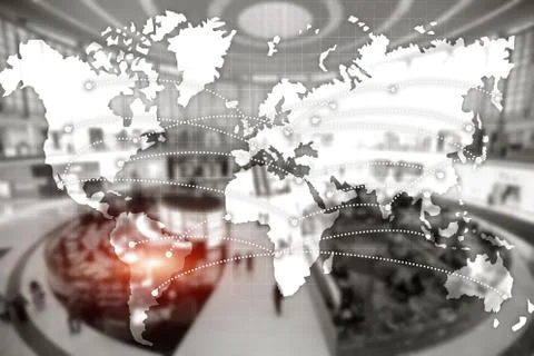 Map Global Logistics Partnership. Import Export concept on dubai mall center. Foto stock
