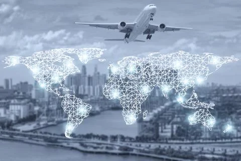 Map global partner connection of cargo container for logistic export partners Stock Photos