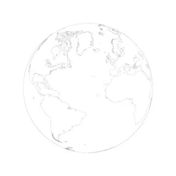 Map of Globe of Atlantic Ocean - Outline Stock Illustration