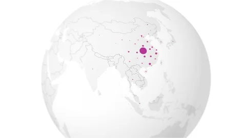 Map of the globe with dots representing coronavirus or covid-19 cases worldwide Stock Footage 129481452