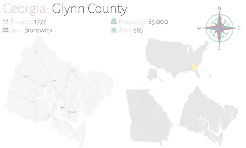 Map of Glynn County in Georgia Stock Illustration