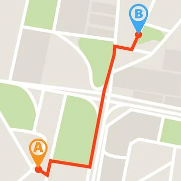 Map, gps and road of route, digital and navigation of city, street and landmark Stock Illustration