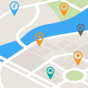 Map, gps and road of route, navigation and digital of city, street and landmark イラスト素材