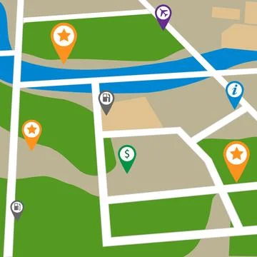 Map, gps and road of route, guide and navigation of city, street and landmark in イラスト素材