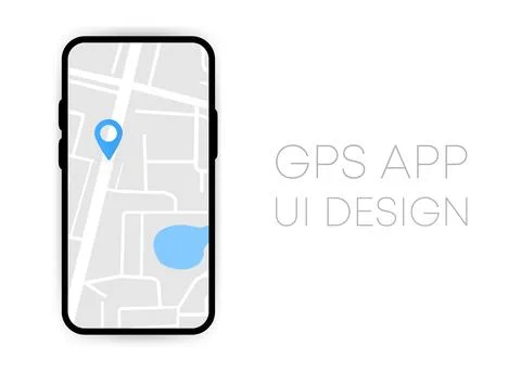 Map GPS app on screen of phone on white background. UI design. Vector illustr Stock Illustration