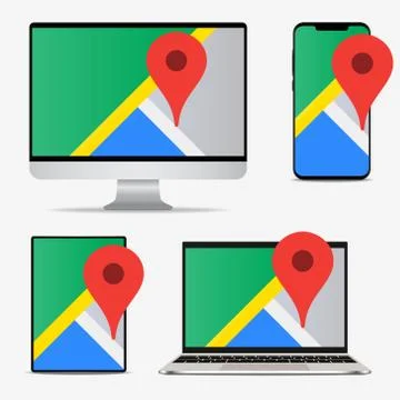 Map GPS location app on screen devices vector Stock Illustration