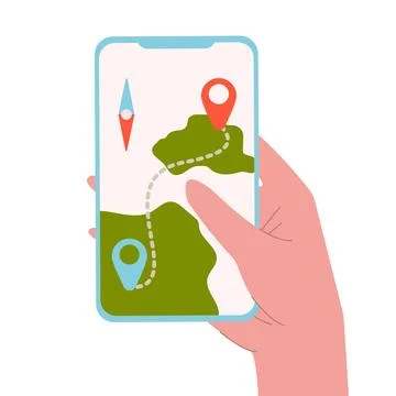 Map GPS navigation app, Mobile map application, Smartphone App search map n.. Stock Illustration