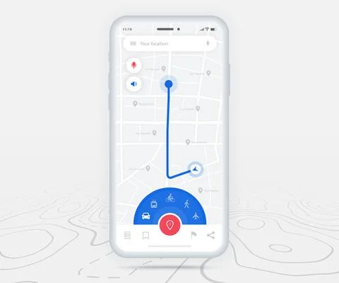 Map GPS navigation app ux ui concept, Mobile map application, Smartphone street Illustrazione stock