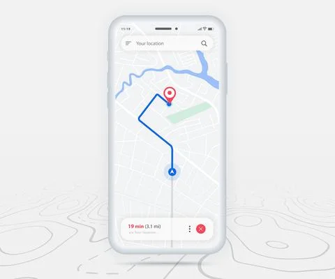 Map GPS navigation app ux ui concept, Mobile map application, Smartphone street Stock Illustration