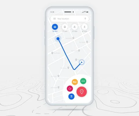 Map GPS navigation app ux ui concept, Mobile map application, Smartphone street 스톡 일러스트