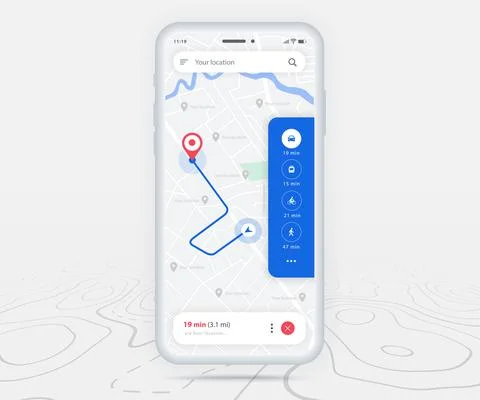 Map GPS navigation app ux ui concept, Mobile map application, Smartphone street 스톡 일러스트
