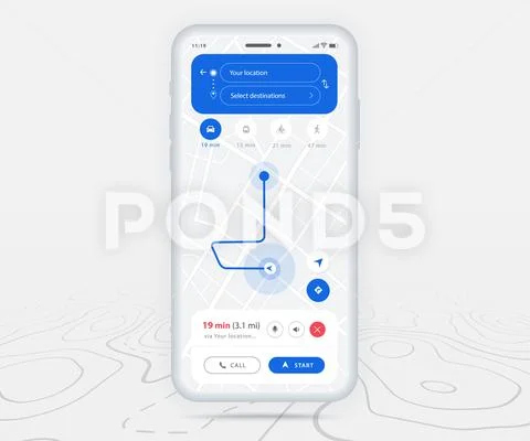 Map GPS navigation app ux ui concept, Mobile map application ...