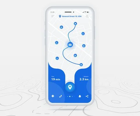 Map GPS navigation app ux ui concept, Mobile map application, Smartphone street 스톡 일러스트