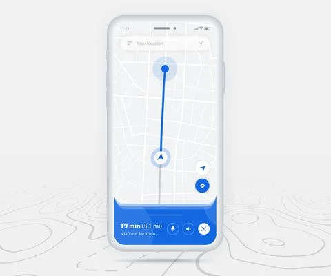 Map GPS navigation app ux ui concept, Mobile map application, Smartphone street Stock Illustration