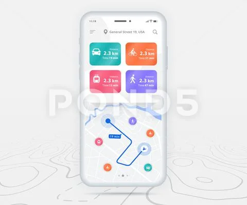 Map GPS navigation app ux ui concept, Mobile map application ...