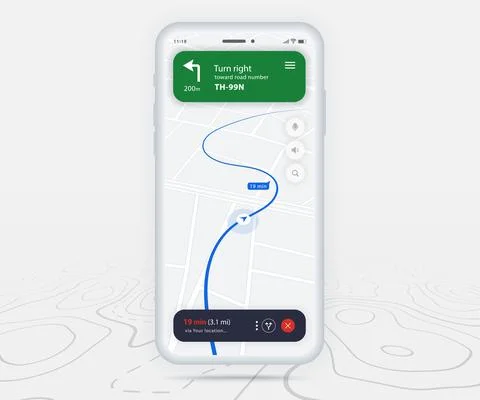 Map GPS navigation app ux ui concept, Mobile map application, Smartphone street Illustrazione stock