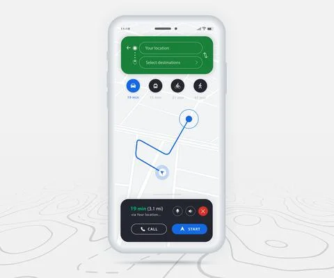 Map GPS navigation app ux ui concept, Mobile map application, Smartphone street Stock Illustration