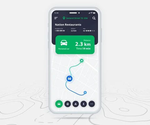 Map GPS navigation app ux ui concept, Mobile map application, Smartphone street 스톡 일러스트