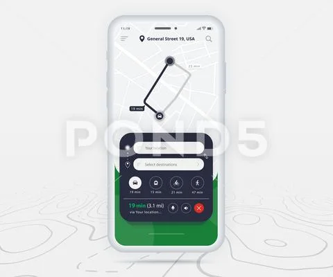 Map GPS navigation app ux ui concept, Mobile map application ...