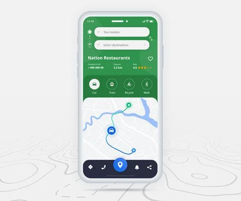 Map GPS navigation app ux ui concept, Mobile map application, Smartphone street 스톡 일러스트