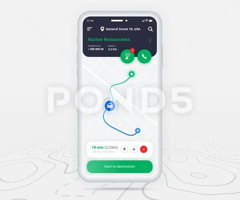 Map GPS navigation app ux ui concept, Mobile map application ...