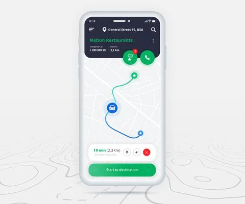 Map GPS navigation app ux ui concept, Mobile map application, Smartphone street 스톡 일러스트