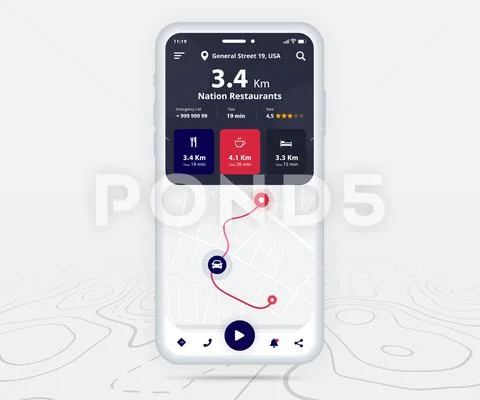 Map GPS navigation app ux ui concept, Mobile map application ...