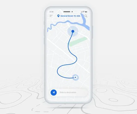 Map GPS navigation app ux ui concept, Mobile map application, Smartphone street Illustrazione stock