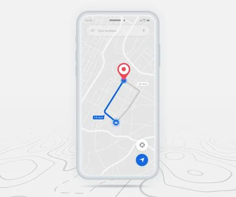 Map GPS navigation app ux ui concept, Mobile map application, Smartphone street Illustrazione stock