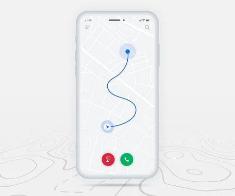 Map GPS navigation app ux ui concept, Mobile map application, Smartphone street Stock Illustration