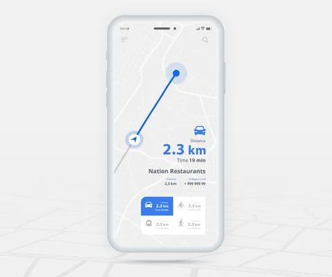 Map GPS navigation app ux ui concept, Mobile map application, Smartphone street Stock Illustration