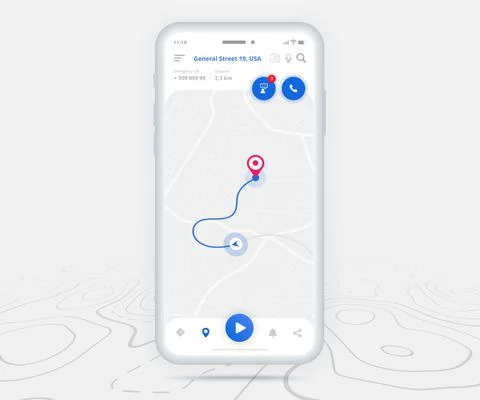 Map GPS navigation app ux ui concept, Mobile map application, Smartphone street Illustrazione stock