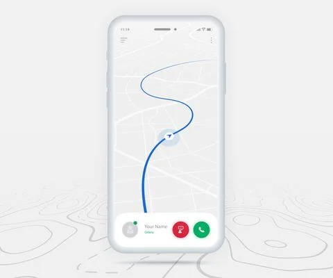 Map GPS navigation app ux ui concept, Mobile map application, Smartphone street Stock Illustration
