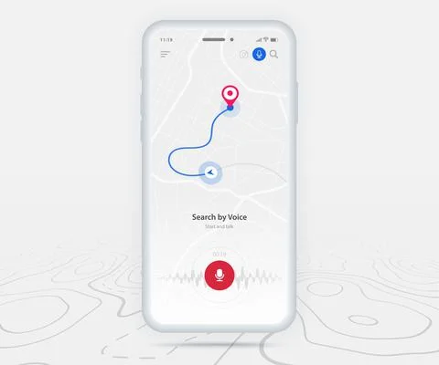 Map GPS navigation app ux ui concept, Mobile map application, Smartphone street Stock Illustration