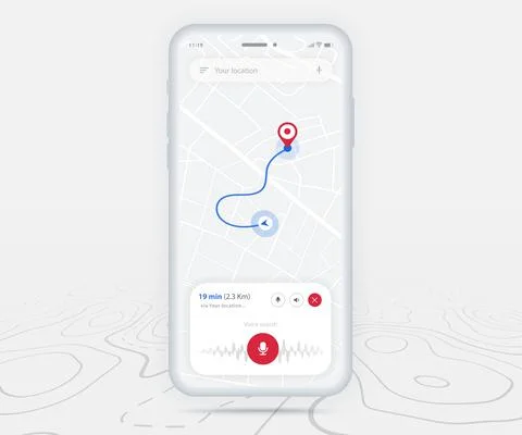 Map GPS navigation app ux ui concept, Mobile map application, Smartphone street Stock Illustration