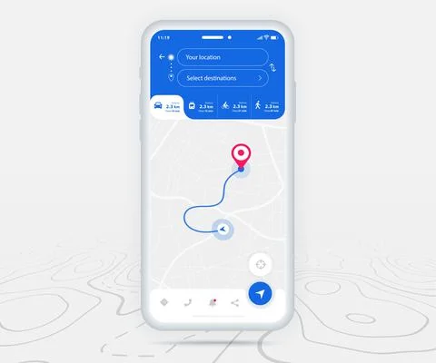 Map GPS navigation app ux ui concept, Mobile map application, Smartphone street 스톡 일러스트
