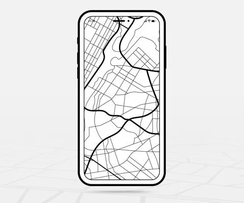 Map GPS navigation app ux ui concept, Mobile map application, Smartphone street Illustrazione stock