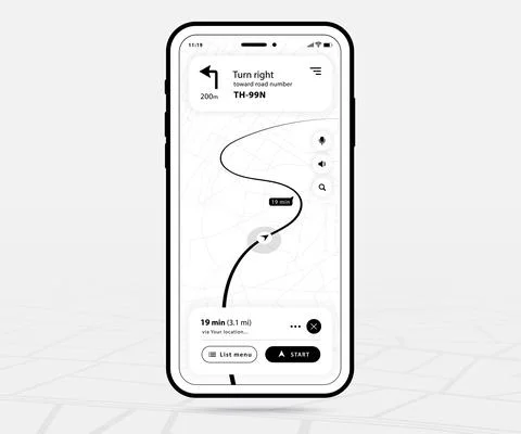 Map GPS navigation app ux ui concept, Mobile map application, Smartphone street イラスト素材