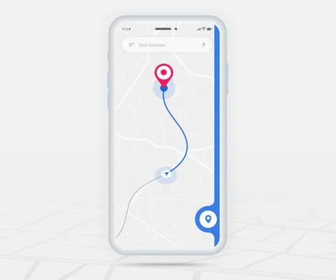 Map GPS navigation app ux ui concept, Mobile map application, Smartphone street Illustrazione stock