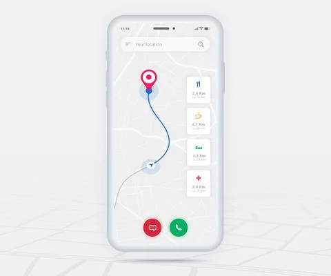 Map GPS navigation app ux ui concept, Mobile map application, Smartphone street Stock Illustration